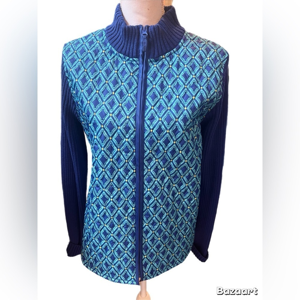 For Cynthia Zip Up Jacket Blue Long Sleeve Size XL